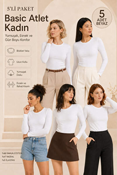 Loule Women's 5-Piece Cotton & Modal Crew Neck Long Sleeve Basic Undershirt -...