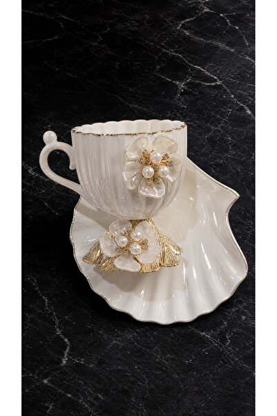 ÇNR Home Collection Luxury Pearl Flower Detailed Coffee Cup Set |   Stylish T...