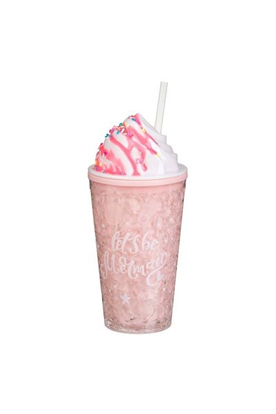 OEM Pahar Ice Cream din Plastic cu Capac și Pai, 450 ml