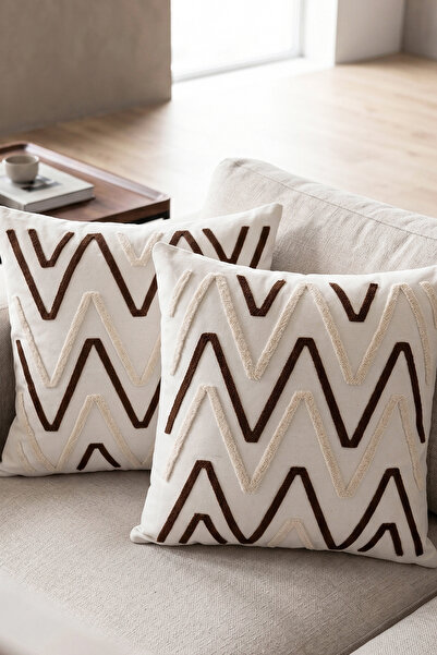MELARİS HALI Punch Throw Pillow Cover 2 Pieces Embroidered 43X43Cm Decorative...