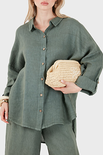 Via Dante 100% Linen Oversize Semi-Transparent Shirt Shirt 7697