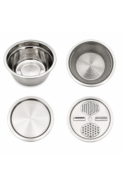 BRANDLESS Set bol inox 26cm multifuncțional cu strecurătoare și capac răzătoare