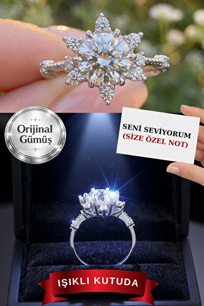 CARAT STONE 925 ayar Gümüş 2 carat altın kaplama Lotus çiçeği tektaş yüzük. I...