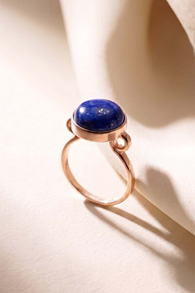 Takıdepo Luna Model Doğal Lapis Lazuli Taşlı Gümüş Kadın Yüzük - Rose Rengi