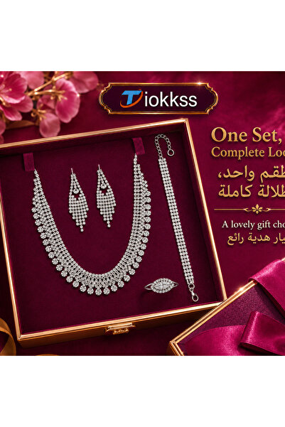 Tiokkss 5PCS Rhinestone Jewelry Set For Women, Saudi Arabia Middle East Weddi...