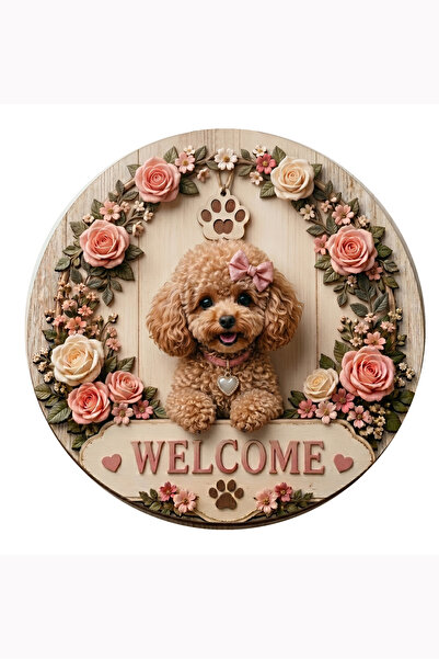 MARNELLO CONSEPT Toy Poodle "Welcome" Door Decoration Wooden Mdf 2D Flat Prin...