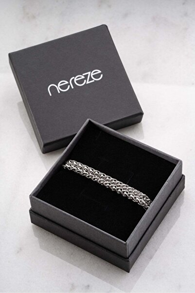 Nereze 5mm Kalınlık Çift Sıra Zincirli Erkek Çelik Bileklik