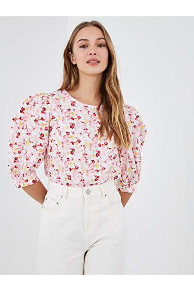 LC Waikiki Bluză de damă din poplin, cu mânecă scurtă, cu imprimeu floral și ...