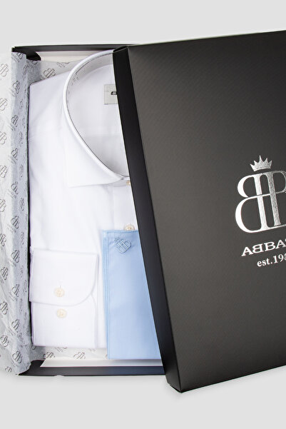Abbate Cămașă pentru bărbați BB Club Oscar Twill Cotton slim fit albă cu gule...
