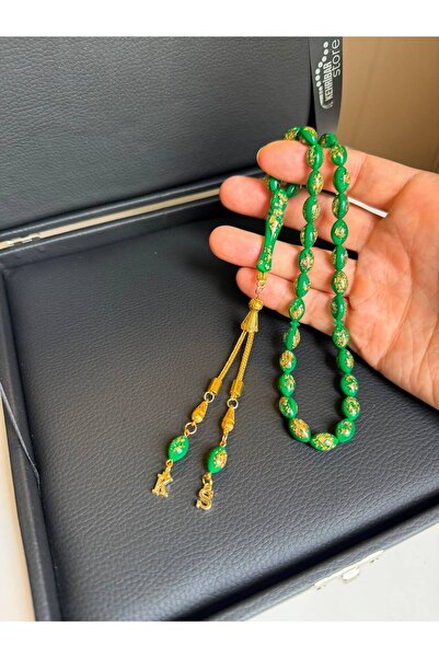 Kehribarstore Altın Parçacıklı Tesbih, Premium Kutu Ve Özel Harf Eklemeli, Erkek, Hediye, Kutuyaisim