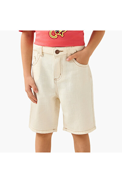 ELIGO Knee Length Elastic Waist Denim Shorts with Pockets