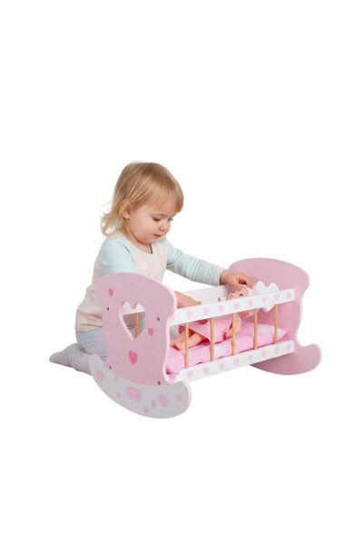 Noname Wooden doll cradle white&minus;pink ZJA359675