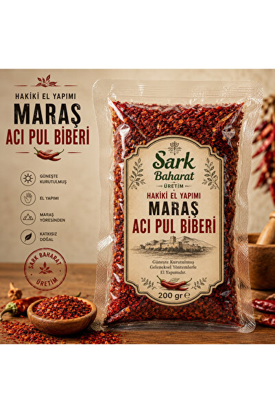 SARK Şark Baharat Hakiki El Yapımı Maraş Acı Pul Biberi 200 Gr Vakumlu Paket ...