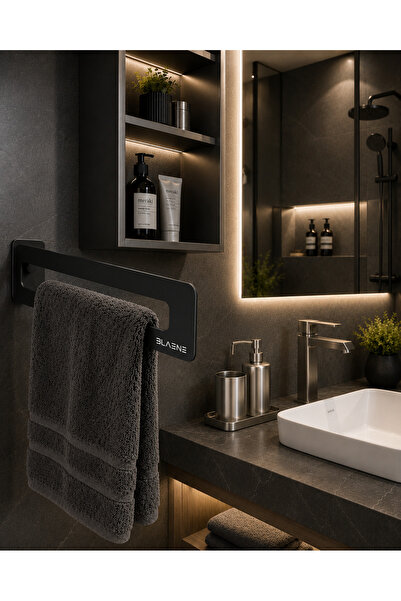 Blaene Paslanmaz Çelik Modern Havluluk Banyo Askısı Havlu Askısı Mat Siyah- B...