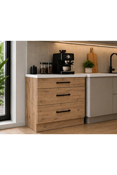 Tdesigno Şah Mutfak 3 Çekmeceli Alt Modül 80 cm - Çok Amaçlı Dolap - Beyaz La...