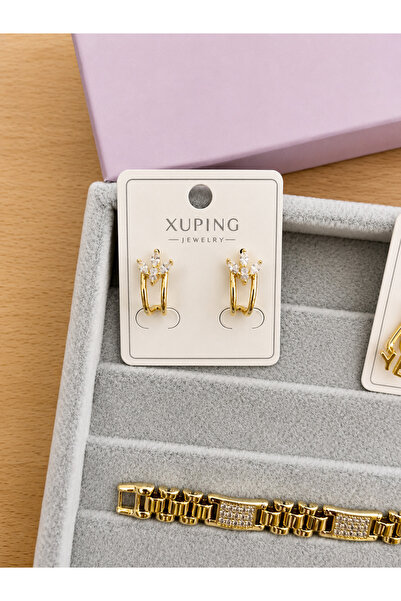 XUPING JEWELRY Noveris Atelier Zirkon Taş Detaylı Gold Renk Halka Küpe