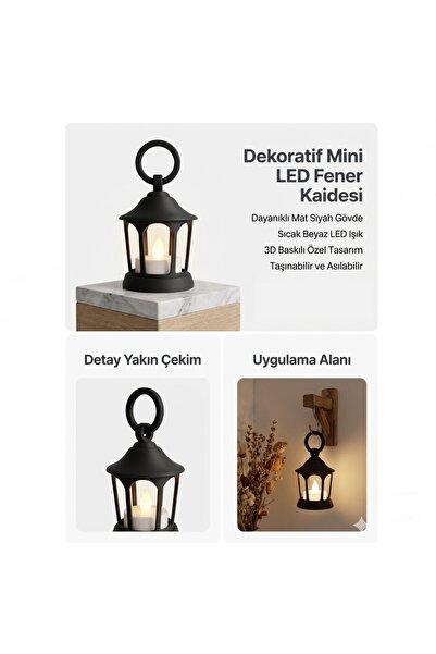 Aksefuar Lazer Dekoratif Fener Mini Kaide – Led Mumlu Modern Masaüstü Aydınla...
