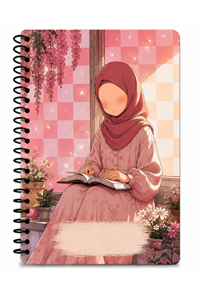 zumio 3'lü A5 Defter Seti | Tesettür Tatlı Kızlar Çizgisiz Spiralli Defter | Günlük, Not ve Planlama Defteri 60 Yaprak