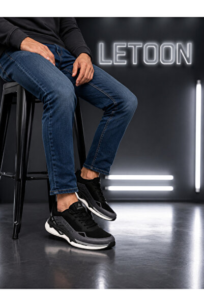 LETOON Men's Black Comfortable Insole Orthopedic Lace-Up Summer Sneaker Sport...
