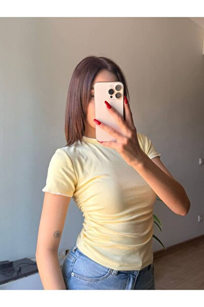path-y homewear&sportwear Yanı Büzgülü Kol Dikiş Detaylı Modal Tshirt