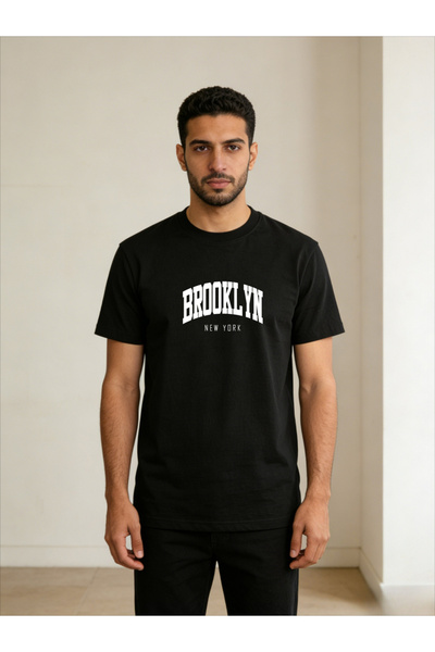 Take Two By Styli Men Black Brooklyn Text Print T-Shirt