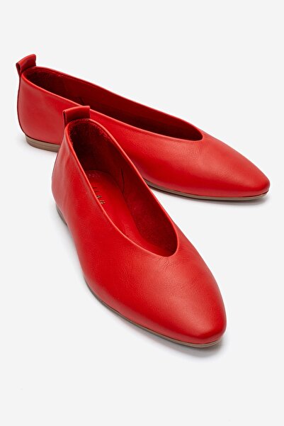 LuviShoes JENAS Kırmızı Cilt Hakiki Deri Kadın Babet Ayakkabı
