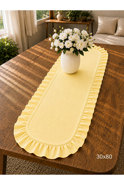 ŞAH TEXTILE DESIGN 30x80 sık fırfırlı oval runner, konsol örtüsü
