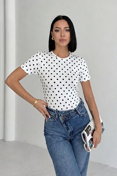 Lunamiratto Polka Dot White Women's Short Sleeve Body Slim Body Short Sleeve ...