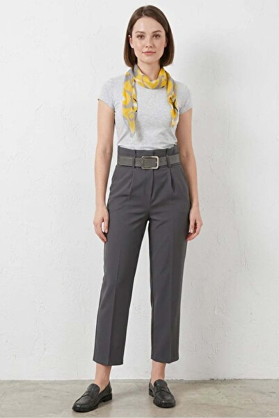 Generic Brand Women's High Waist Belted Anthracite Trousers