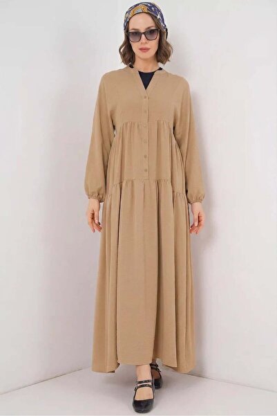 ALFA AKSESUAR 03 Women's V-Neck Gathered Waist Buttoned Ruffled Biscuit Hijab...