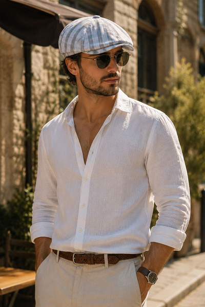 Ritagarcia Men's Linen Peaky Blinders Cap - Summer Cotton Newsboy Hat