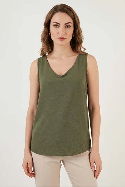 Generic Brand Women's V-Neck Zero Sleeve Khaki Blouse