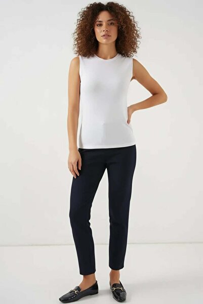 ALFA AKSESUAR 03 Women's Round Neck Sleeveless Viscose White Bodysuit