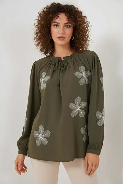 ALFA AKSESUAR 03 Women's Shirt Collar Long Sleeve Embroidered Floral Pattern ...