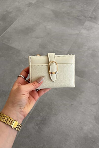 Yuka Atelier Mary Buckle Detailed Cream Medium Wallet