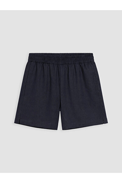 LC Waikiki Navy Blue 100% Linen Women's Shorts with Elastic Waist