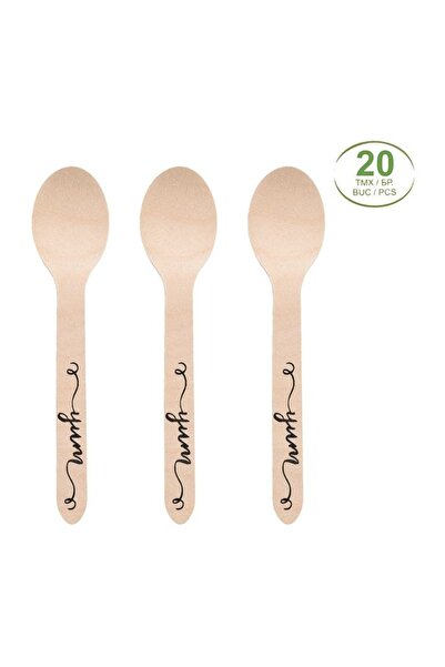 OEM Linguri din Lemn cu Imprimeu Yum 16 cm, Set 20 buc, Tacâmuri Decorative d...