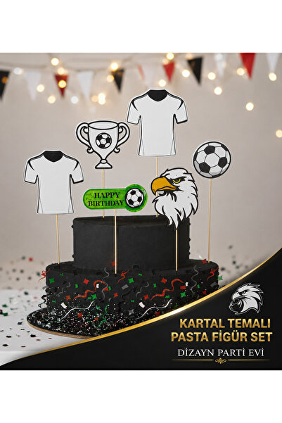 Dizayn Parti Evi Futbol Temalı Pasta Üstü Figür Seti – Kartal, Aslan ve Kanar...
