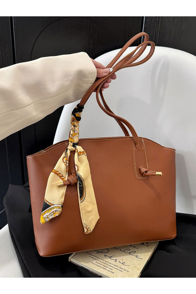 Take Two By Styli Bronze Shoulder Bag with Scarf Accent
