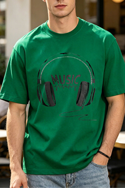 Fleck Casual Style T Shirts For Men Music Headphones Design Mens Printed T Sh...