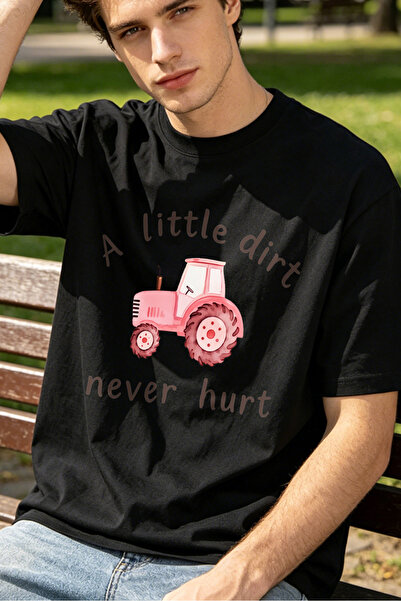 Fleck Casual Style T Shirts For Men Pink Tractor And Text A Little Dirt Never...
