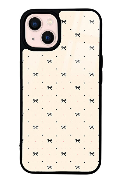 Spoyi iPhone 13 Bej Coquette Pattern Tasarımlı Glossy Telefon Kılıfı