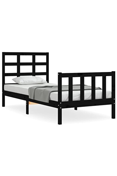 vidaxl Cadru de pat cu tăblie Small Single, negru, lemn masiv