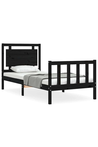 vidaxl Cadru de pat cu tăblie Small Single, negru, lemn masiv