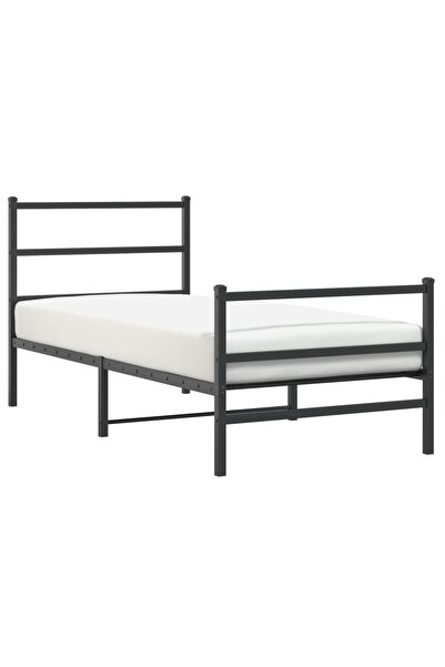 vidaxl Cadru pat metalic cu tăblii de cap/picioare negru, 90x200 cm
