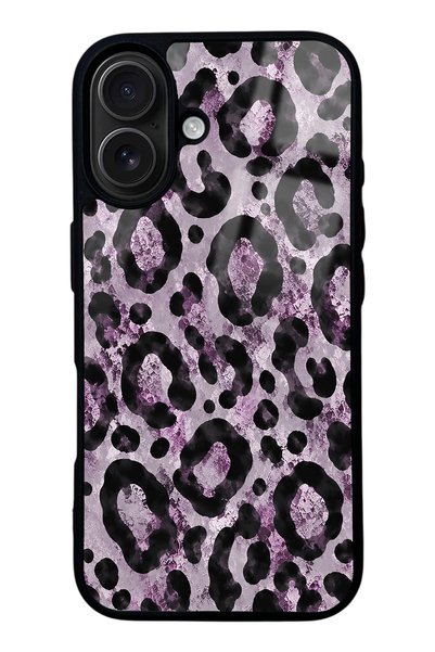 Spoyi iPhone 16 Soft Lilac Leopard Design Glossy Phone Case