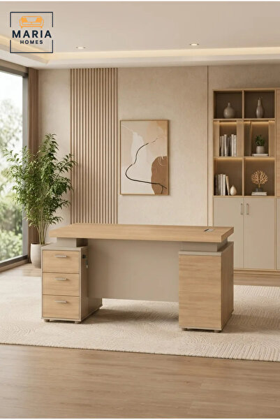 MARIA HOMES Executive Office Desk with 3 Drawer Lockable Pedestal – Modern Co...