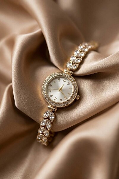 İnogge Cessy Leaf Gold Women's Watch Stone Leaf Bracelet Cord Silver Dial Vin...