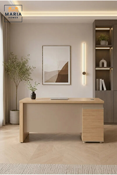 MARIA HOMES Modern Office Desk with 3 Drawer Pedestal – Wooden Executive Comp...