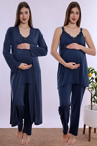 ByLohusa Cotton Dressing Gown Maternity Nursing Pajama Set with Adjustable Wa...